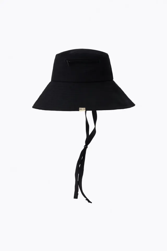 Beis Wide Brim cappello tesa larga nero cotone