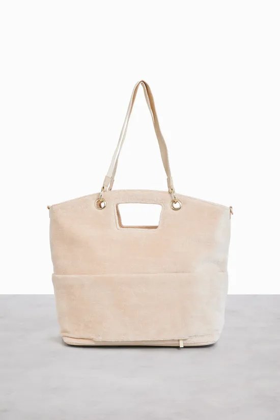 Beis Terry Tote borsa mare spugna beige