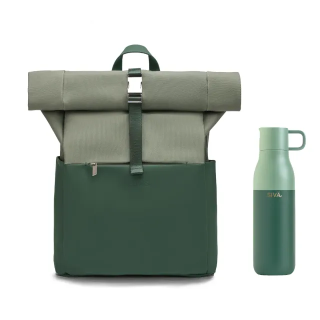 CELIMS Pack Viaggio Zaino Roll-Top + Borraccia 740 ml Verde