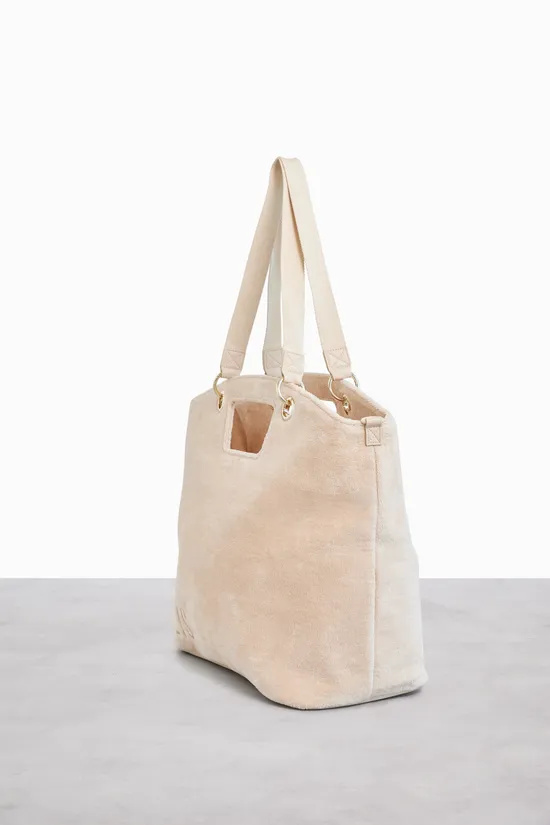 Beis Terry Tote borsa mare spugna beige